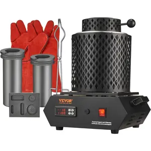 TikTokShopBlackFridayVEVOR Electric Melting Furnace, 1350W Electric Gold Smelting Furnace Kit, 2102 ℉ /1150 ℃   Electric Furnace with 1kg and 3 kg Graphite Crucibles for Melting Gold, Silver, Copper, Aluminum