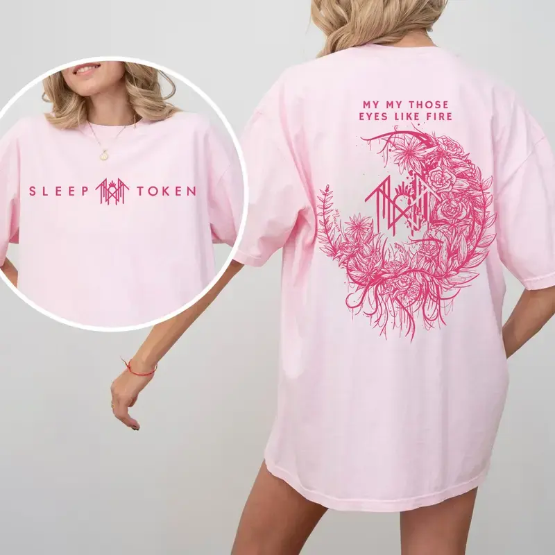 Sleep Token T-Shirt , 2-Side Printed with Pink Logo and Floral Lyric Wreath , For Sleep Token Fans and Alt Aesthetic Lovers , Unisex Casual Tee , Trendy Band Merch , Summer Outfit