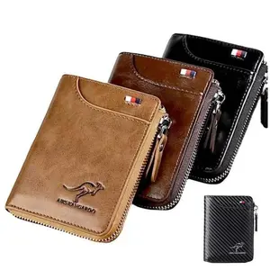 Men's Slim RFID Blocking Leather Wallet - Waterproof Zipper Compartment | Multi Card & ID Slots | Secure Anti-Scan Design | Modern Minimalist Everyday Must-Have