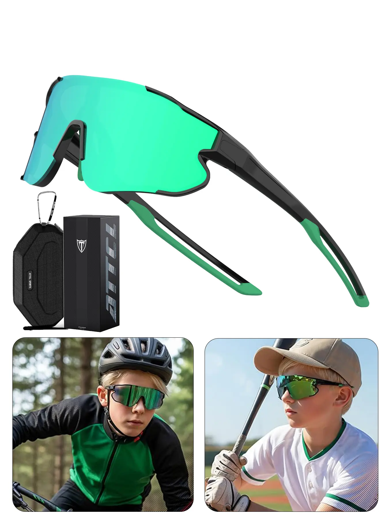 ATTCL Ultra-Light 0.99oz Summer Sports Polarized Sunglasses for Junior Kids - UV400 Protection & TAC High-Definition Polarized Lenses | Professional Children's Sports Sunglasses for Boys & Girls - Outdoor Activities, Baseball, Cycling, Running