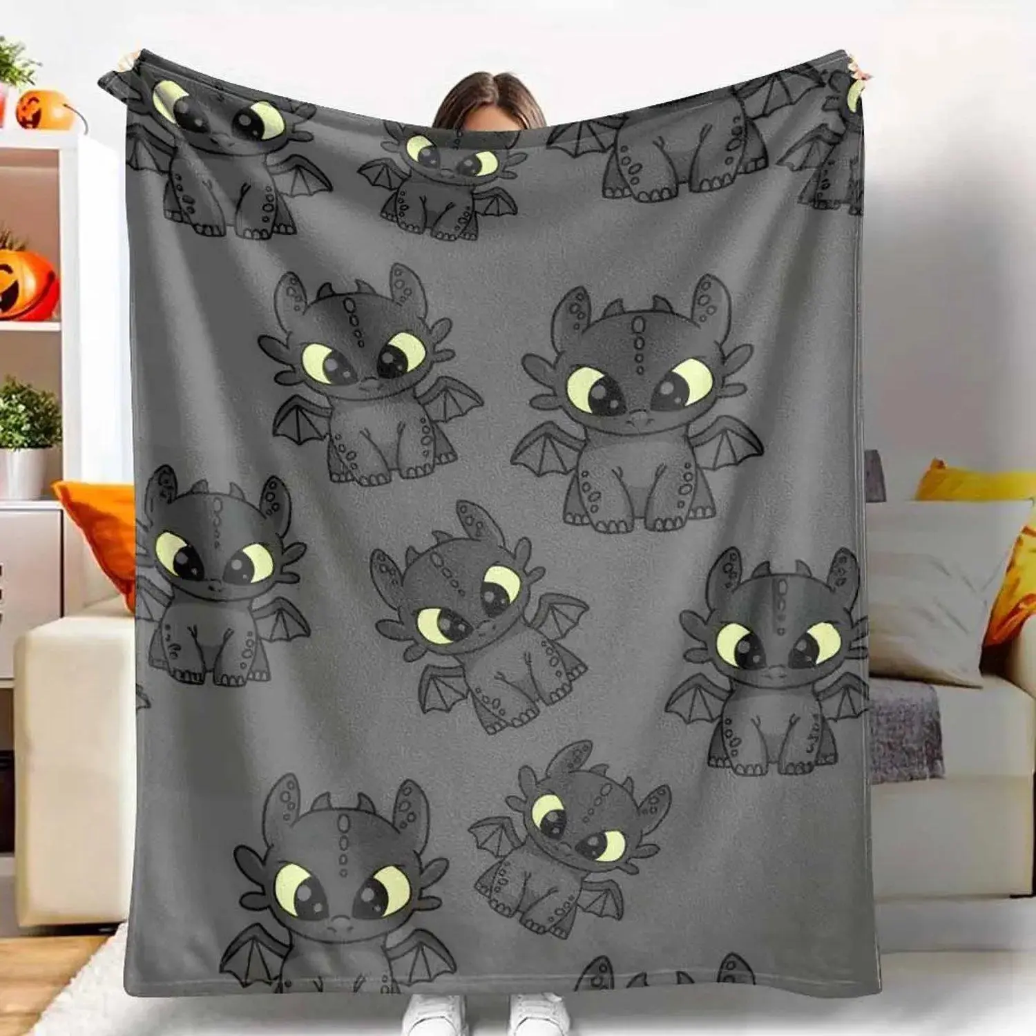 Cozy Soft Lightweight Warm Blanket with Toothless Style Dragon Pattern Suitable for Couch Sofa Bed Living Room Travel Home Gift