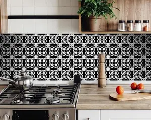360 Stand Black & White Stark Peel & Stick Removable Tiles, 7x7 in., Home Decorative Stickers for Kitchen Counter Home Supplies, Tiles Sticker