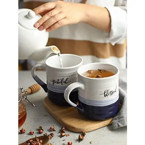 DOWAN 20 oz Coffee Mugs, Large Mugs with Word Blessed Grateful, Porcelain  Coffee Cup, Thank You Gifts for Mom Dad, Set of 2 - TikTok Shop