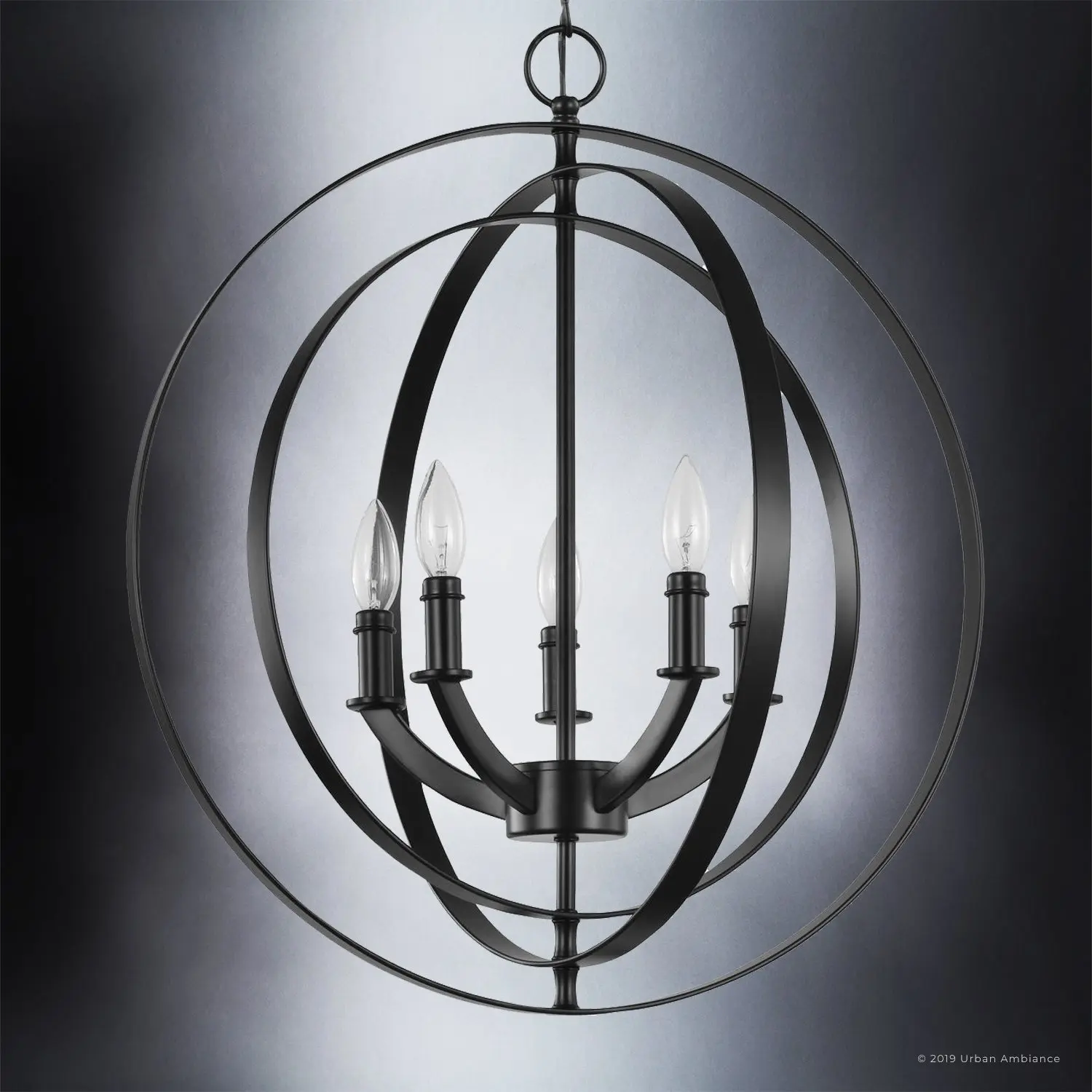 UHP2327-B Transitional Chandelier, 24-3/8"H x 22"W, Black Finish, Arezzo Collection