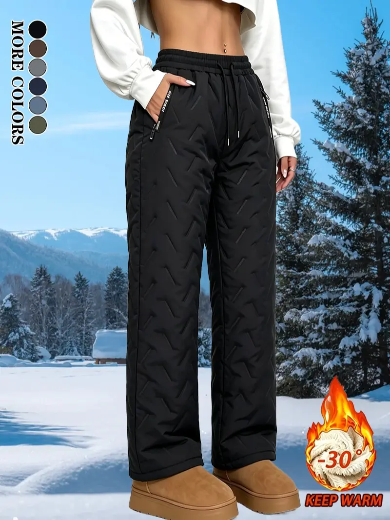 LIFE KEEPS MOVING Women’s autumn/winter fleece-lined, thick, warm athletic long pants; casual sporty style with zippered pockets; regular fit; cold-resistant, heat-retaining long pants; women’s winter sportswear; outdoor sports wear; running pants