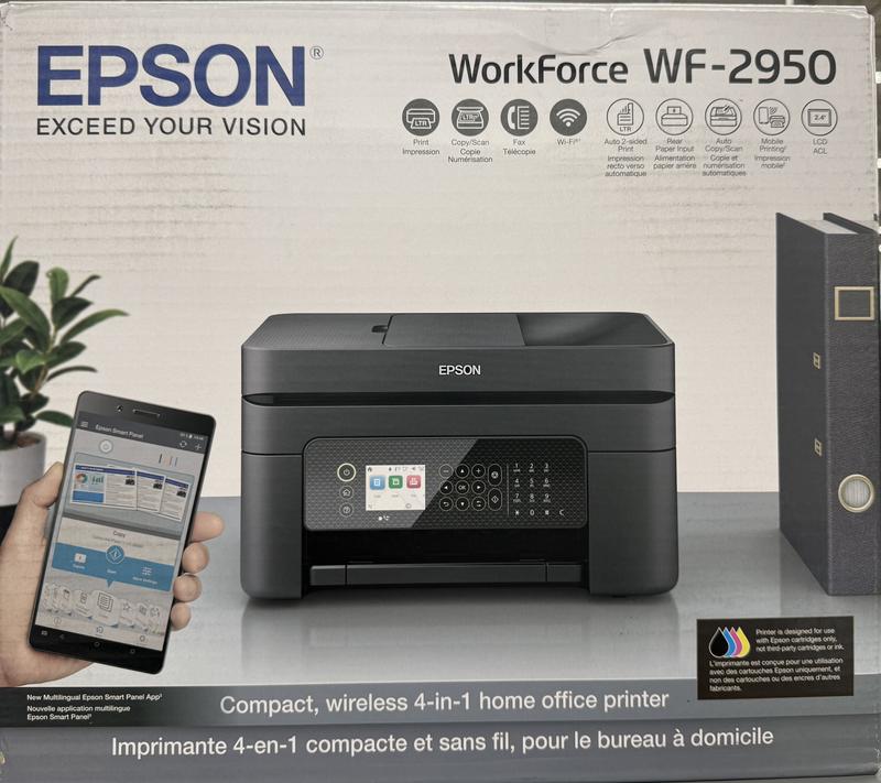 Epson Workforce WF-2950 All-in-One Wireless Color Printer with Scanner Copier and Fax 100 Sheet Capacity 2.4" Display