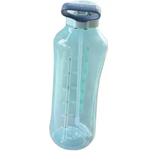 Large 2L Transparent color mint  Hydration Bottle with Time Markings and Straw