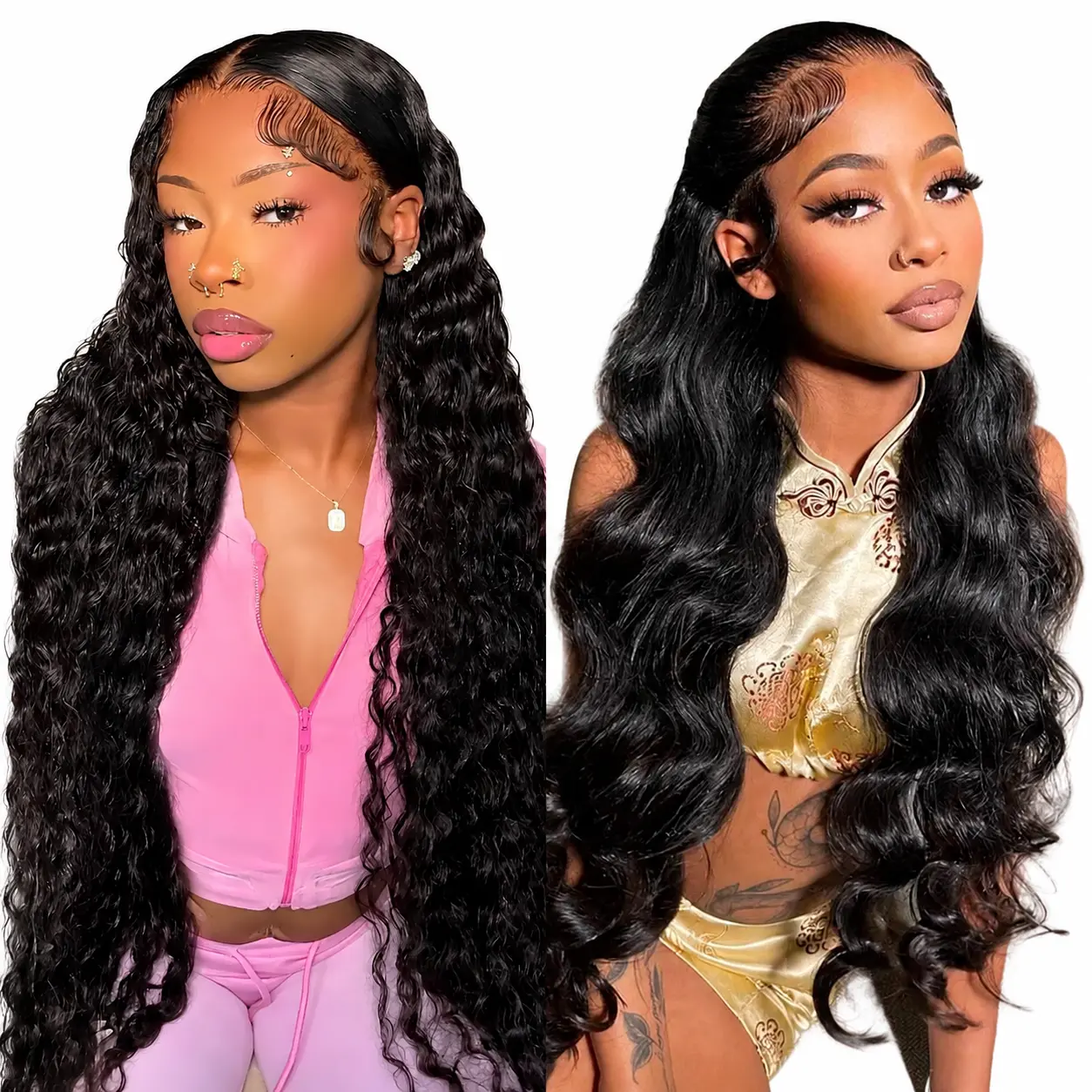 [Combo Sale 22"&22"]Deep Wave Lace Front Wigs Human Hair Wigs 13x4 HD Lace Front Wigs for Black Women 180% Density and Body Wave Wigs  for Black Women Natural Color