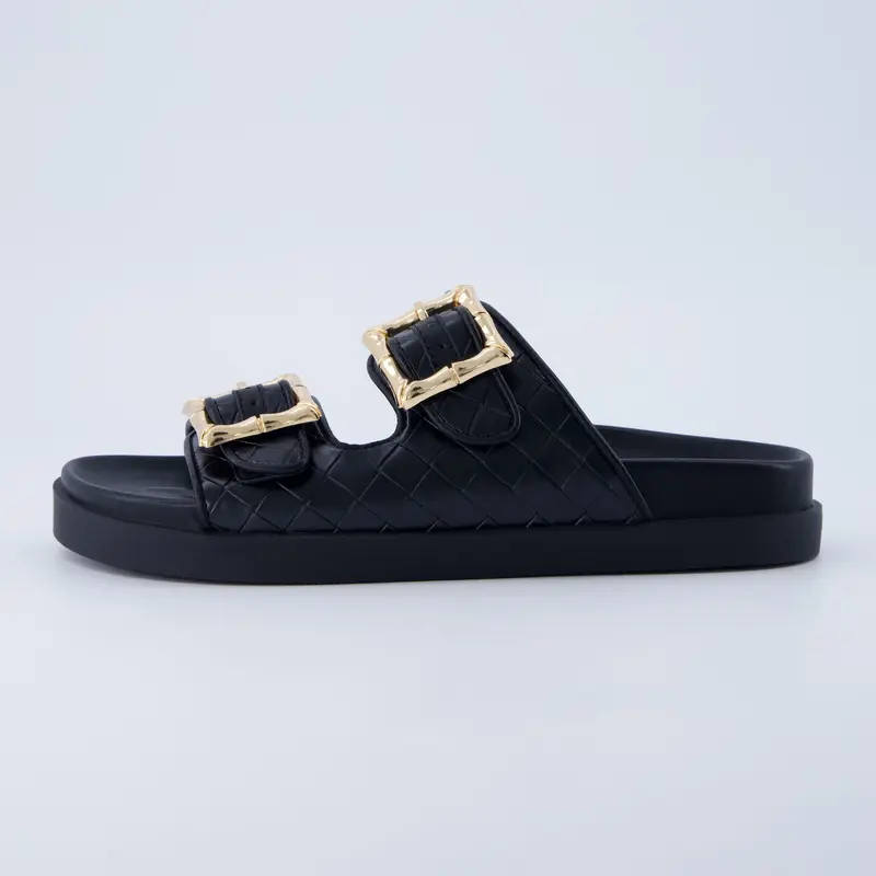 Cushionaire Women's Loft Quilted Slide Sandal – Double Buckle Slip-On Footbed Sandal with Woven Detail, Adjustable Straps & Memory Foam