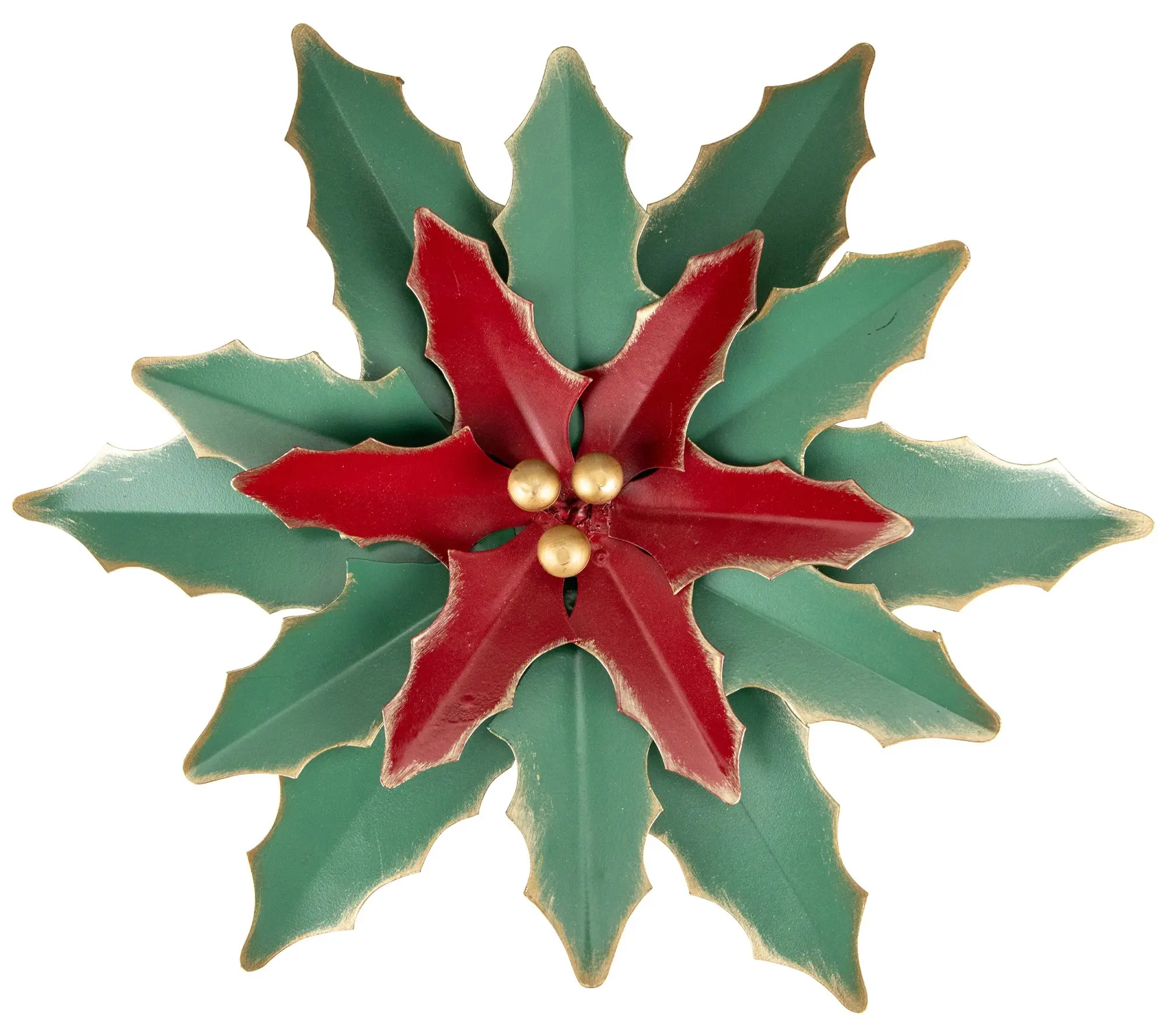 Norhtlight 14" Green & Red Metal Poinsettia Wall Hanging