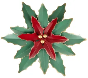 Norhtlight 14" Green & Red Metal Poinsettia Wall Hanging