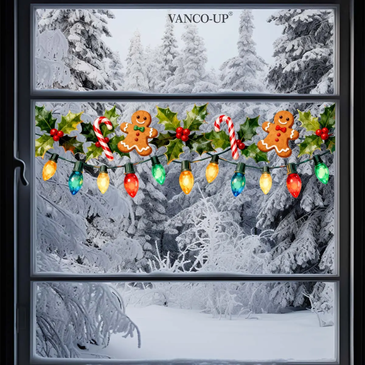 A 2D flat window sticker, 30*90cm, electrostatic adsorption, Christmas gingerbread man and leaf design, modern home decoration for beautifying glass, model D20672-KR