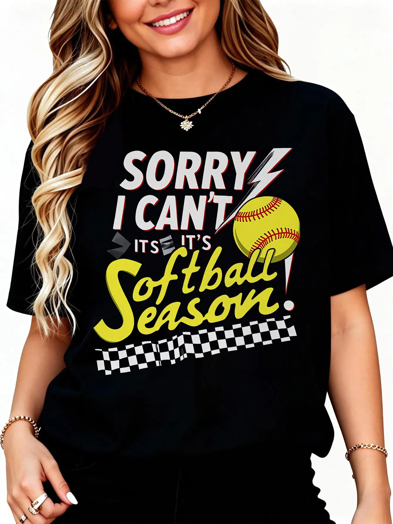 Wo's Softball T-Shirt - Funny  Sorry I Can't It's Softball Season  Saying with Baseball & Lightning Bolt Design - Heavyweight 180gsm Tee Suitable for Players and Fans, Team Spirit Wear, Gift for, Graphic Tees, Regular Fit Crewneck Bottoms
