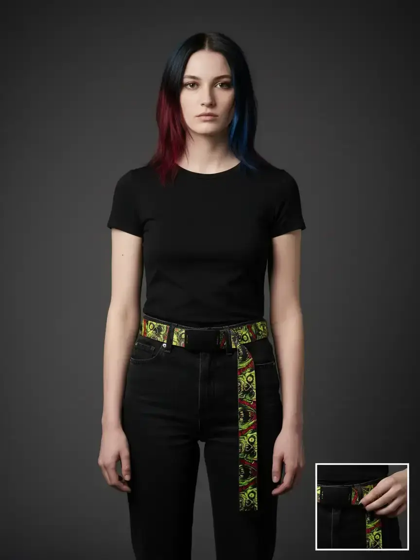 Fuego Unisex Zombie Print Gothic Belt - Heavy Duty Metal Webbing, Adjustable Size, Adjustable Metal Buckle, Automatic Buckle, Gothic Street Vibe, Funky Unique Accessory for Horror Fans, Men's Fashion Accessory, Gothic Belts
