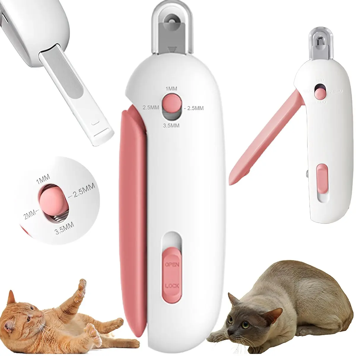 Two-in-One Cat Nail Clippers and Trimmer, suitable for trimming cat paws and toes of 1-3.5 millimeters in size. A comfortable and cozy pet care tool, a portable grooming clipper.