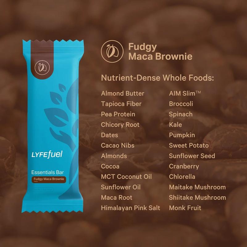 Essentials Bar Fudgy Maca Brownie: Wholesome Nutrition & Plant Protein for Satisfying Hunger Chocolate Choco