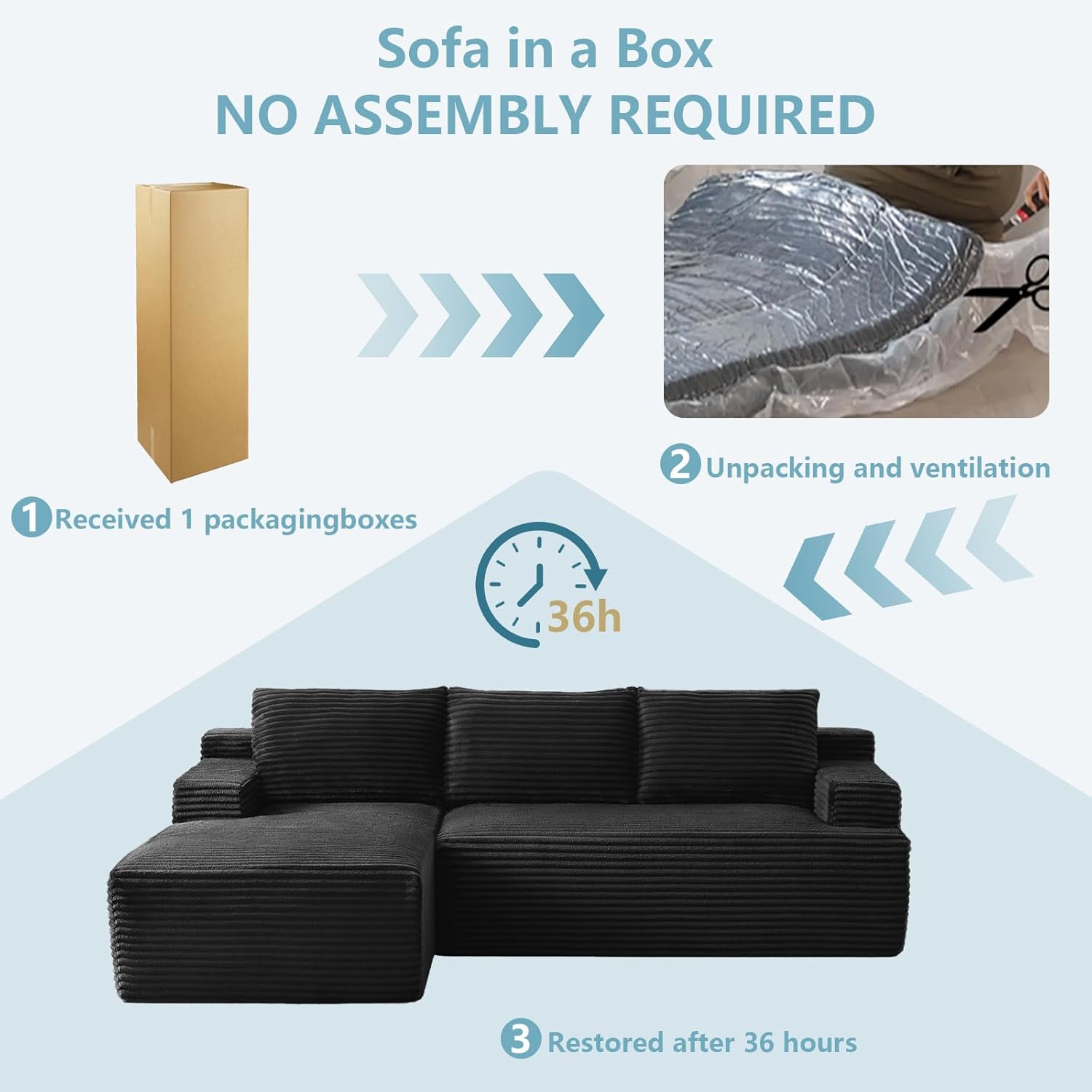 96" Cloud Couch Sofa, Sectional Sofa Couches for Living Room, Black Corduroy L-Shape Upholstered Boneless Couchs Modern Modular Sectional Couch with Chaise Lounge and Toss Pillow, No Assembly Required 96" Cloud Couch Sofa, Sectional Sofa Couches for Living Room, Black Corduroy L-Shape Upholstered Boneless Couchs Modern Modular Sectional Couch with Chaise Lounge and Toss Pillow, No Assembly Required