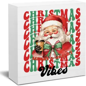 Christmas Sign Decorations for Home Office Desk Christmas Decor for Table Xmas Vibes Sign Desk Accessories 5 X 5 Inch