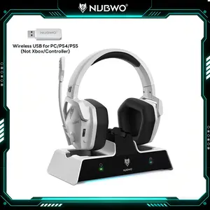 NUBWO G06 Pro Wireless Gaming Headset with Charging Station for Headset & PS5 Controller, 17ms Low Latency, 120H Battery Life, Dynamic 50mm Drivers-White (NOT Compatible with Xbox)