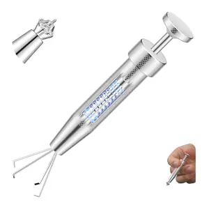 Push-in Style Quad Prong Bead Ball Holder Piercing Tool for Changing 6.4cm Length Stainless Steel Piercing Grabber Tool Nose Ring Jewelry Nose Disc Crystal Nose Disc