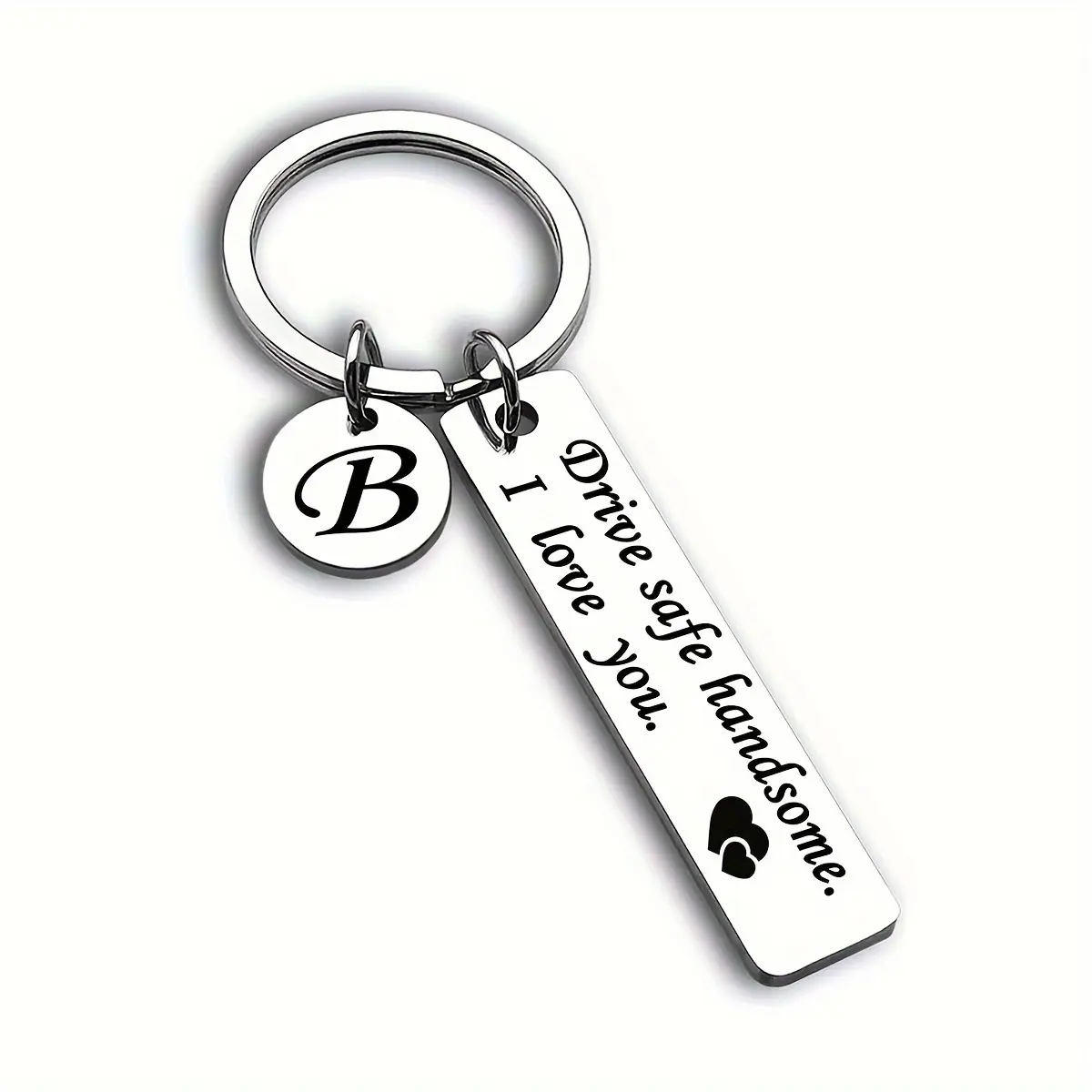 1pc 26 Letters Keychain Keyring Stainless Steel Long Driving Safety Keychain for Couple Husband Father Birthday Valentine'S Day Gift Keychain Safe Drive Key