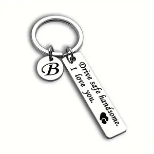 1pc 26 Letters Keychain Stainless Steel Long Driving Safety Keychain for Couple Husband Father Birthday Valentine'S Day Gift Keychain Parking Key