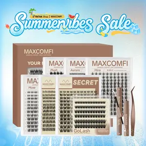 MAXCOMFI Pro DIY Cosmetic Cluster Lashes Set, Limited-Time Deal, Waterproof Long-Lasting Venus Velure Style, Natural to Voluminous Anime Manga Lashes for Beginners, Makeup Essential, Anime Lashes Summervibes