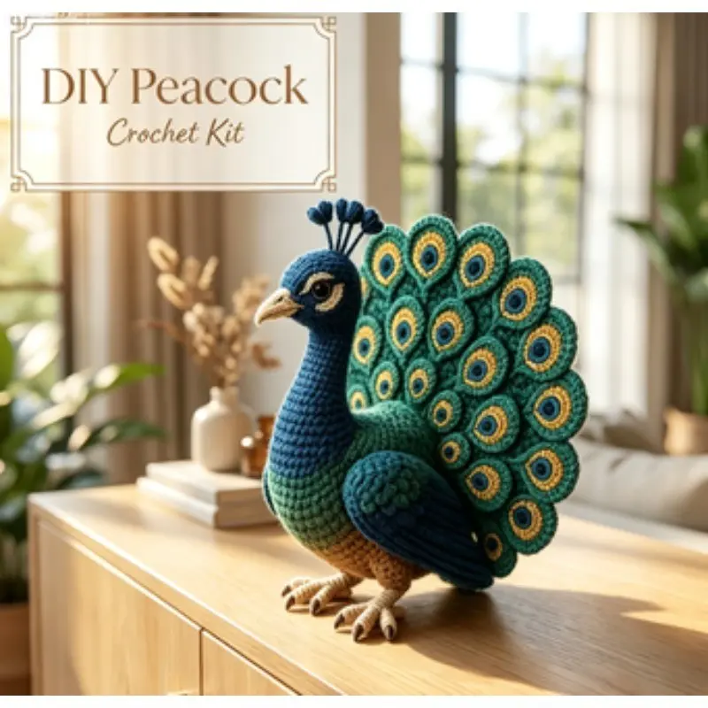 DIY Peacock Crochet Kit for Adults (Not Finished Products, Hand Crocheting Required) - Beginner-Friendly Crochet Set - Comes with All Crocheting Supplies and a Step-by-step PDF Written Tutorial. A Heartfelt Handmade Gift for Family and Friends