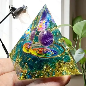 Opal & Blue Sand Orgone Pyramid – Feng Shui Crystal Healing for Living Room Energy Balance, Positive Chi Home Decor, Spiritual Gift for Housewarming Christmas