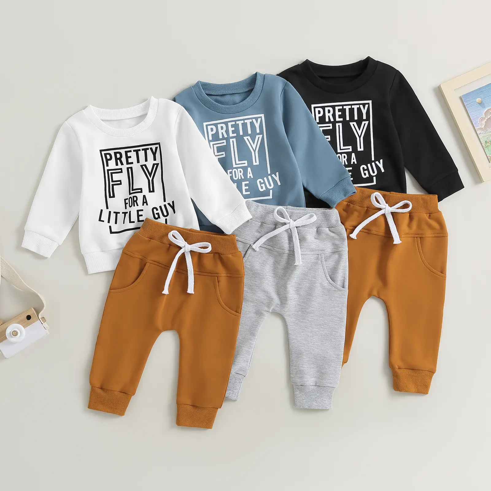 Baby Boys Casual Tops + Pants Set For Toddler Long Sleeve Crew Neck Letters Print Sweatshirt with Elastic Waist Sweatpants Infant Clothes