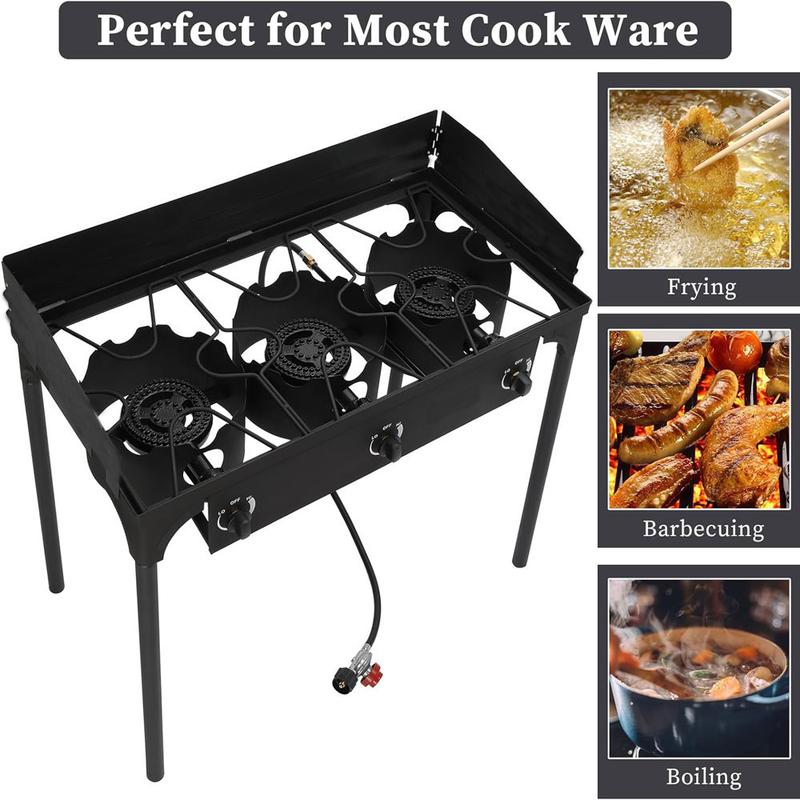 3 Burner Outdoor Propane Gas Stove with Regulator, Windpanel & Carrying Bag, 150,000 BTU Powerful Stand Cooker for Backyard Cooking Camping Home Brewing Canning Turkey Frying