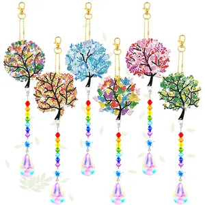 6-Piece Tree-Shaped DIY Diamond Painting Wind Chime, Crystal Pendant, Home Garden Decor, Holiday Hanging Decoration, Gift for Craft Enthusiasts