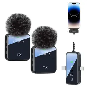 Wireless Microphones, 3 IN 1 Lavalier Microphone with Noise Cancellation 3.5 mm Microphone 2 Pack Mini LED Display Mic for Interview, ASMR, Video and Podcasting.