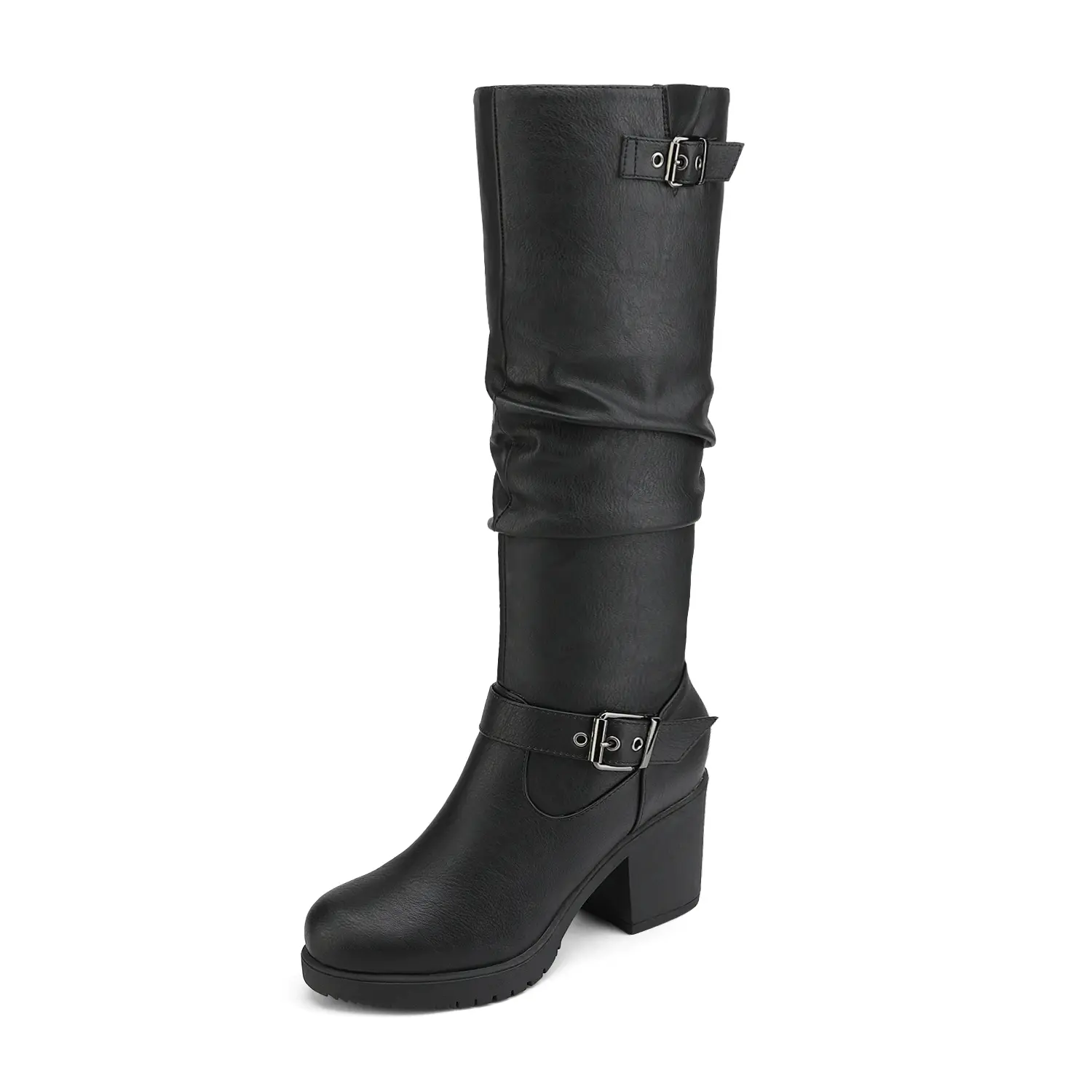 Dream Pairs Women’s Classic Chunky-Heel Knee-High Platform Boots - Soft Memory-Foam Insole, Rubber Outsole, Stylish, Comfortable Shoe with Platform Heels, Statement Footwear