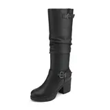 Dream Pairs Women’s Classic 3" Chunky-Heel Knee-High Platform Boots - Almond Toe, Side Zipper for Easy On/Off, Soft Memory Foam Insole, TPR Rubber Outsole, Chic Comfortable Heels,outdoorfun