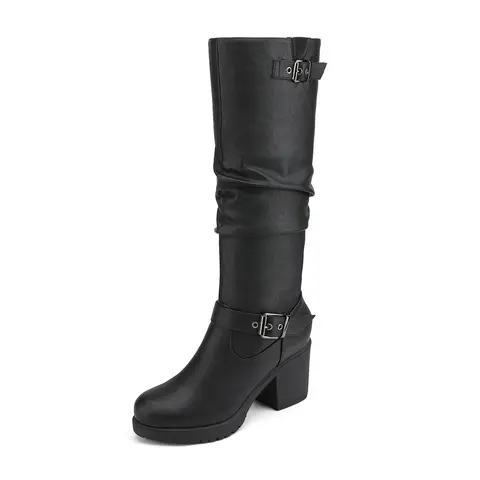 Dream Pairs Women’s Classic 3" Chunky-Heel Knee-High Platform Boots - Almond Toe, Side Zipper for Easy On/Off, Soft Memory Foam Insole, TPR Rubber Outsole, Chic Comfortable Heels,outdoorfun