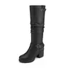 Dream Pairs Women’s Classic 3" Chunky-Heel Knee-High Platform Boots - Almond Toe, Side Zipper for Easy On/Off, Soft Memory Foam Insole, TPR Rubber Outsole, Chic Comfortable Heels,outdoorfun