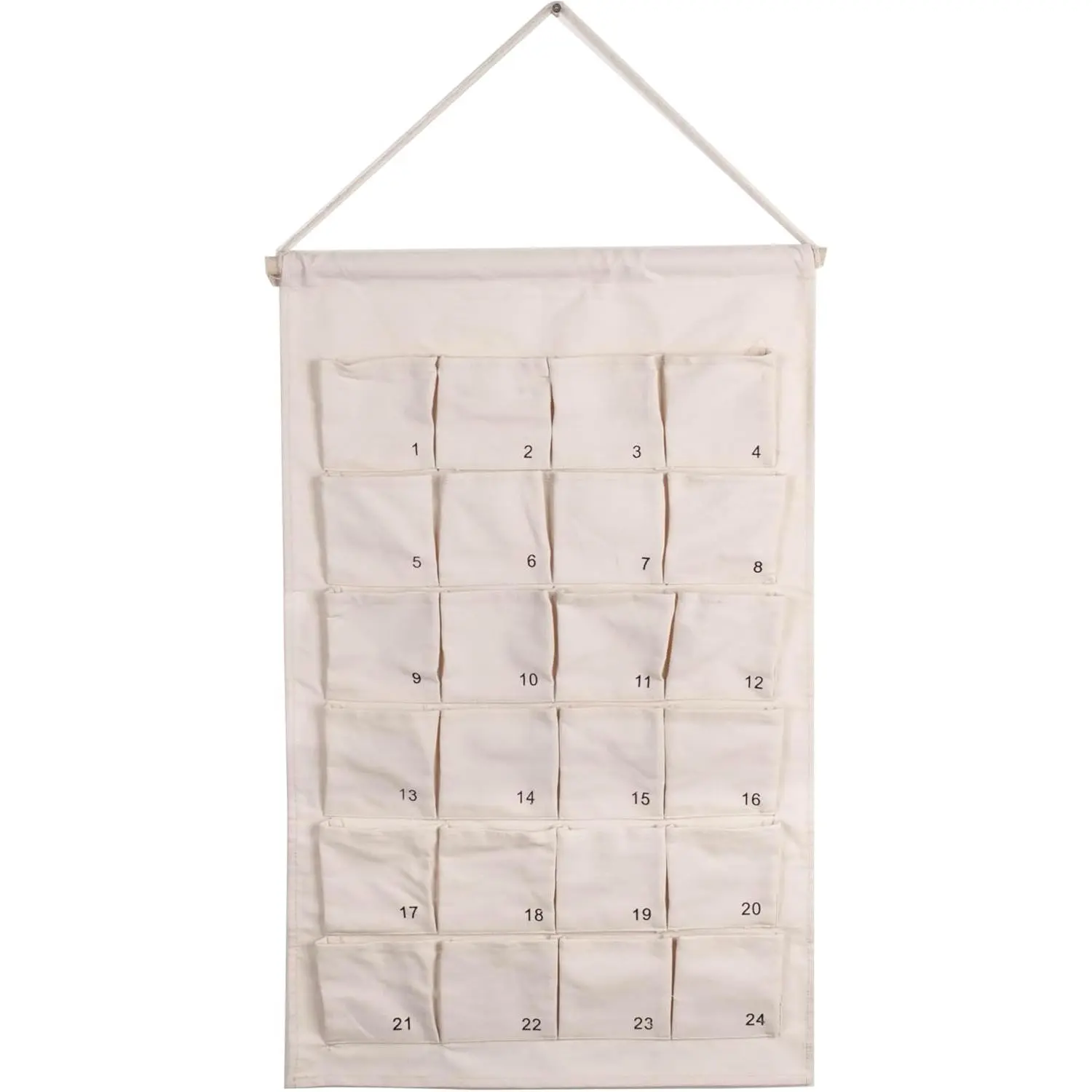 Advent Calendar with 24 Numbered Pockets, 67 x 42 cm, White Hanging Wall Calendar to Fill Yourself For Christmas Ornaments