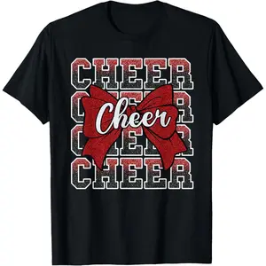Coquette Cheer Bow Funny Sport Cheerleader Cheerleading Red T-Shirt