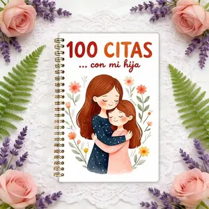 Mother's Day Gift Idea! Exclusive Mother-Daughter 100 Date Memory Journal, 5.7in×8.3in, Spiral Binding, Photo & Memo Space, Cute Watercolor Design