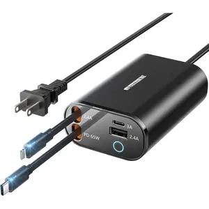 GaN 104W Retractable Charger, PD 65W Compact  Station for Laptop, Multiple USB C Charger with Retractable Cables, Wall Charger Block Plug for  17/16/15/14, iPad, Pixel, MacBook