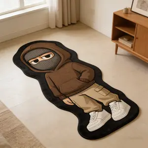 Masked Trendy Alien Carpet Brown Black Contrast Plush Floor Mat Bedside Non slip Wear resistant Foot Mat Street Trendy Atmosphere Decorative Mat Suitable for Ins/American Street Style Home Decoration