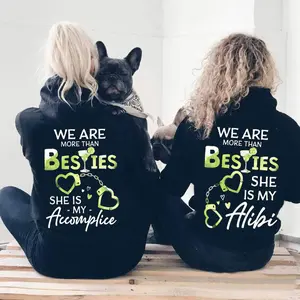 Matching Best Friend Hoodie We Are More Than Besties She Is My Accomplice Gift For Best Friend Casual Unisex Size 50/50 Cotton Poly Air Jet Yarn Double Needle Stitching Pouch Pocket Fit Womenswear Check Print Sweatshirts Tops