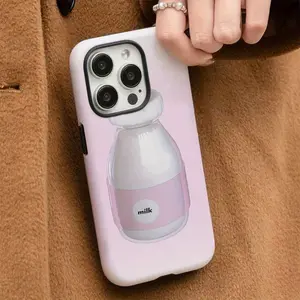 Milk bottle on pink iPhone 11 11 Pro 11 Pro Max iPhone 12 12 Pro 12 Pro Max 13 13 Pro 13 Pro Max 14 14 Pro 14 Pro Max 15 15 Pro 15 Pro Phone cases for Max 16 16Pro and 16Pro Max stands. 2-in-1 high-strength protective cases stylish phone cases and gifts