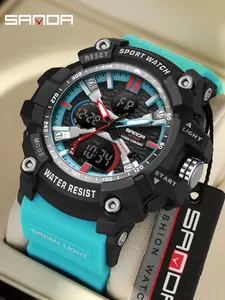 Sanda Men's Sporty Fashion Alarm Clock Multi-Functional Calendar 5atm Waterproof Electronic Watch, Stylish Timepiece for Daily Use, Water Resistant Wristwatch