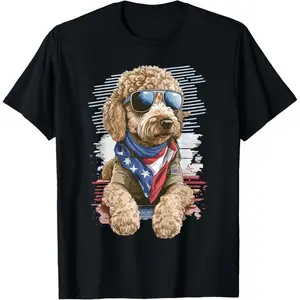 Goldendoodle 4th of July Patriotic Golden Doodle Dog T-Shirt Cotton Tee