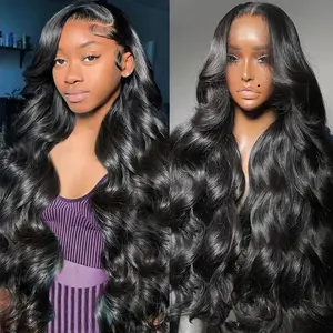 30 Inch 13x4 Body Wave Lace Front Wigs Human Hair Pre plucked Pre bleached Small Knots With Baby Hair 180 Density Glueless Human Hair Wigs For Women  13X4 HD Lace Frontal Wig With Soft All Colors