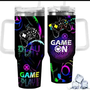40 Oz Gaming Stainless Steel Tumbler - Double-Walled Vacuum Insulated Travel Mug with Lid & Straw for Gamers, Men, Boys - Flasks, Drinkware