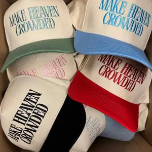MAKE HEAVEN CROWDED TwoTone Trucker Hat Embroidered Headwear Adjustable Snapback Christian Gift Faith Trucker Cap Stylish Fashionable Trend Hat Life