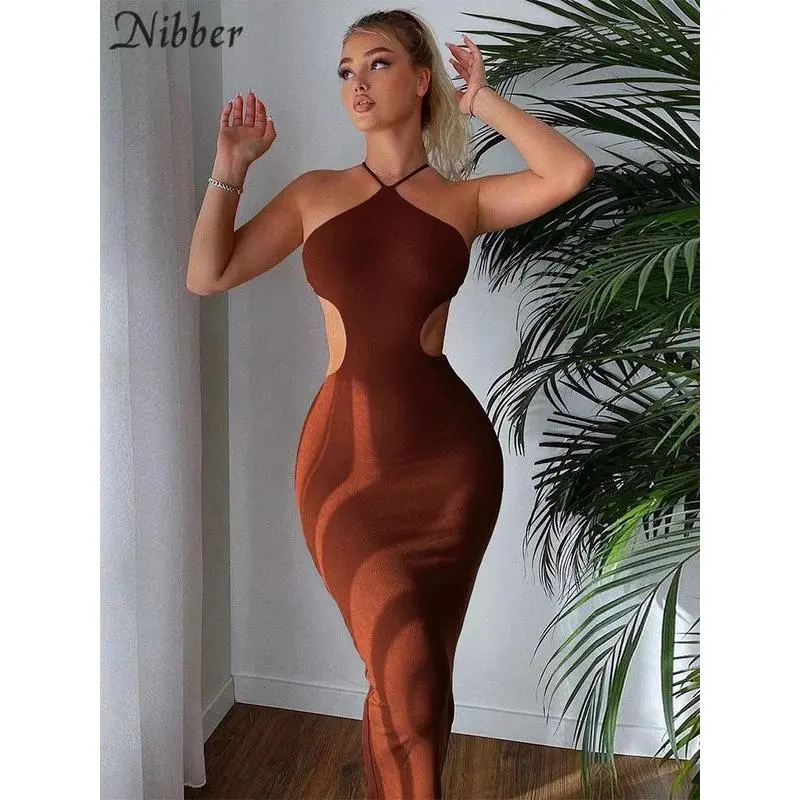 New styleNibber's Knitted Dress Halter Neck Sexy Sleeveless Dress Shaped Beautiful Back Waistless Dress Fashion Elegant Tight Dress